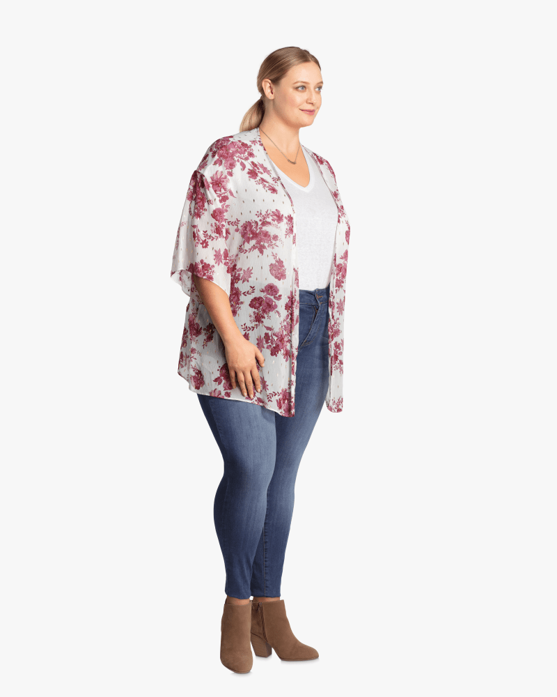 Plus size model with hourglass body shape wearing Acantha Kimono by Marybelle | Dia&Co | dia_product_style_image_id:114767